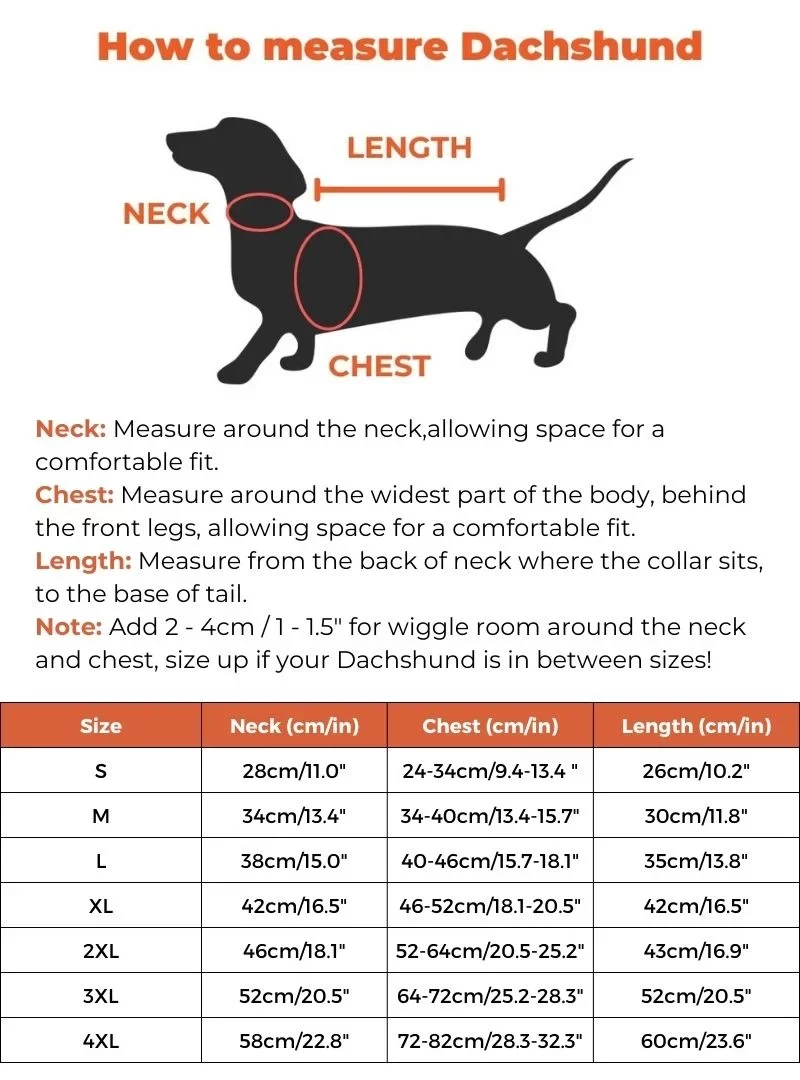 dachshund space coco dachshund raincoat size guide