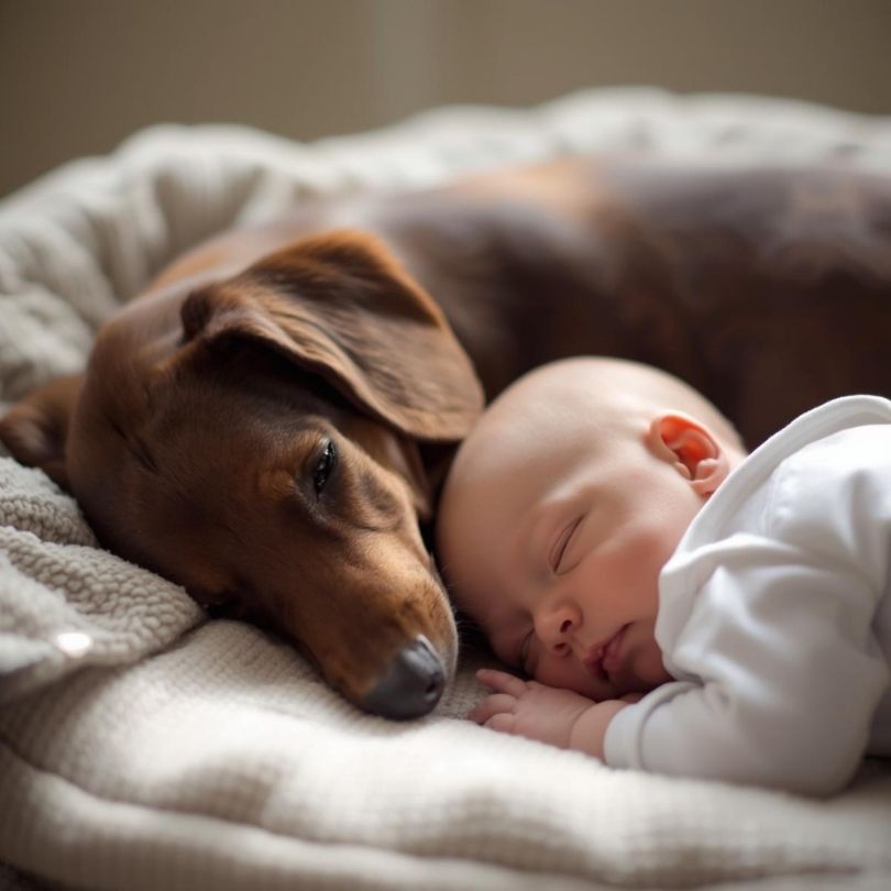 dachshund and baby dachshund space