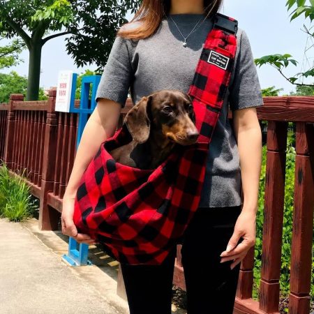 plaid dachshund sling carrier