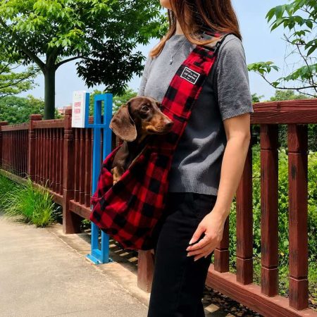 plaid dachshund sling carrier